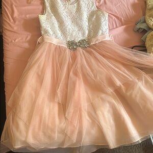 Rare Editions White and Pink Embellished Tiered Dress